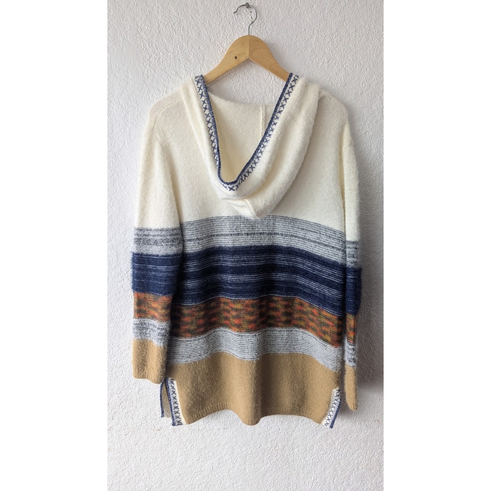Womens Striped Fuzzy Hooded‎ Cardigan Sweater Open Front Long Sleeve